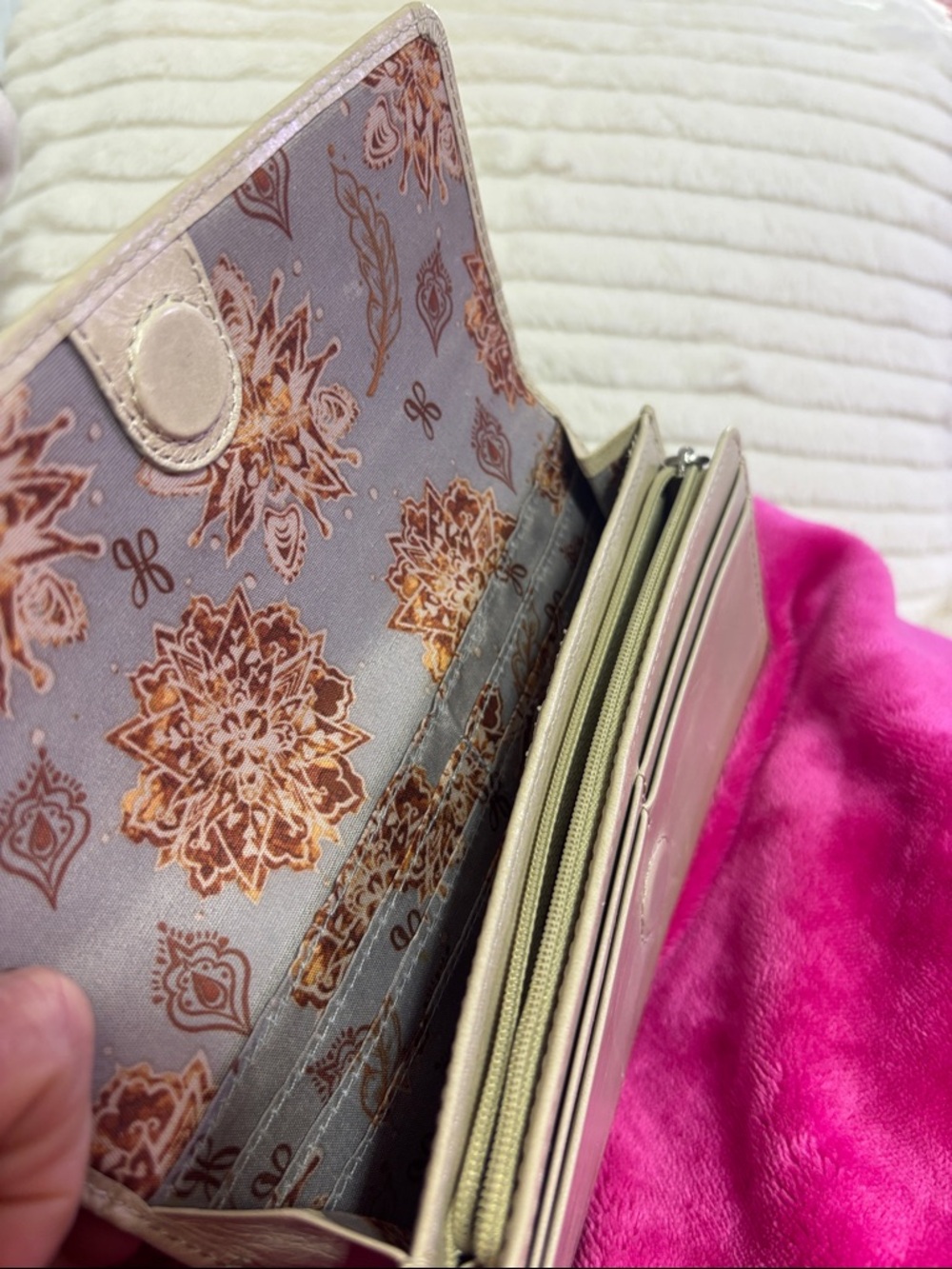 HOBO Metallic Beige Leather Wallet